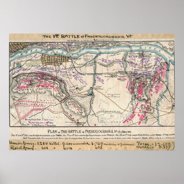 Póster Plan de batalla de Fredericksburg (Frente)