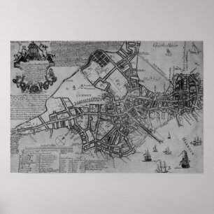 Póster Plan de Boston, Nueva Inglaterra, 1739