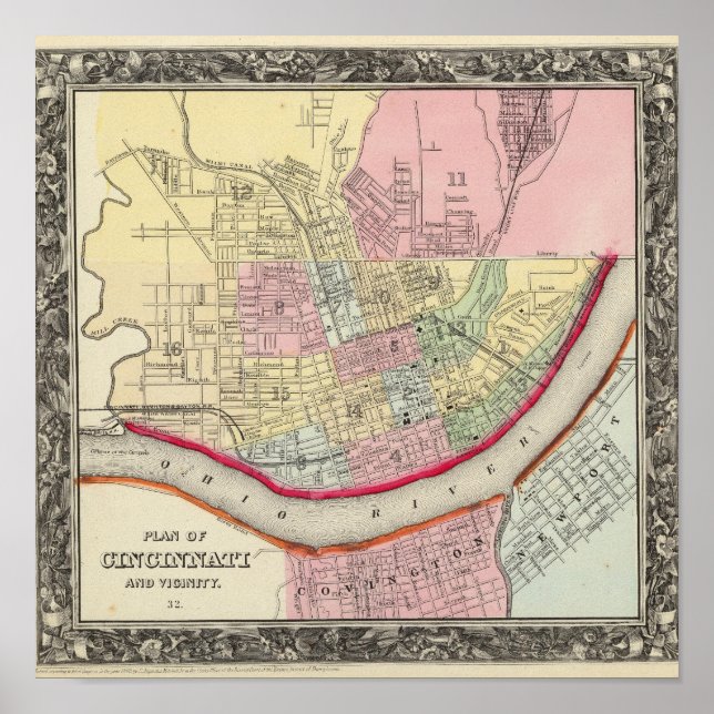 Póster Plan De Cincinnati Y Cercanías (Frente)