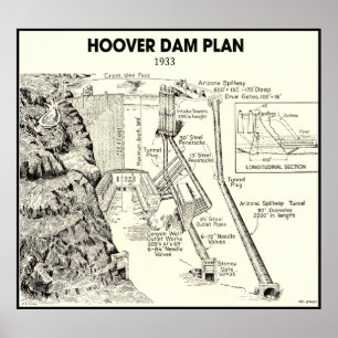PÓSTER PLAN DE DIBUJO A MANO DE HOOVER DAM 1933