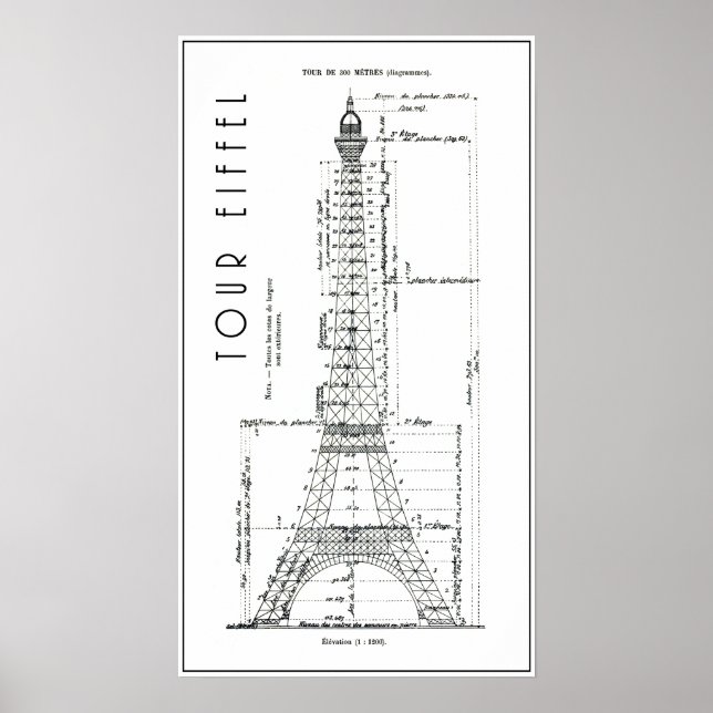 PÓSTER PLAN DE INGENIEROS DE TORRE EIFFEL 1886 (Frente)
