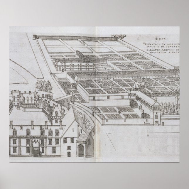 Póster Plan de jardines cerrados y Chateau de Gaillo (Frente)