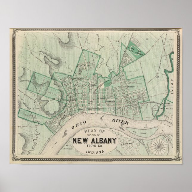 Póster Plan de la ciudad de Nueva Albany, Floyd Co, India (Frente)
