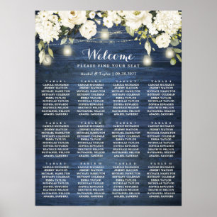 Póster Plan de la tabla de asientos florales blancos de m