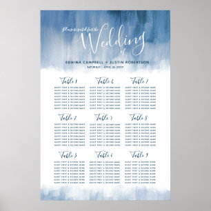 Póster Plan de mesa abstracto gris azul de boda