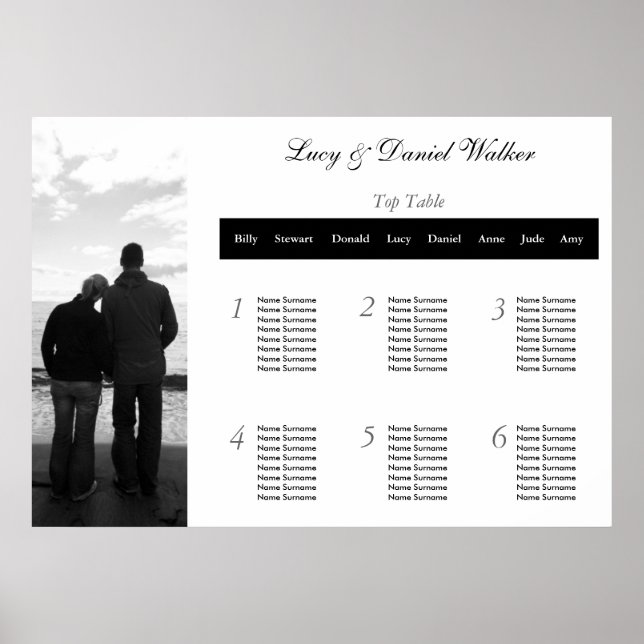 Póster Plan de mesa de asiento para Bodas de fotografía d (Frente)