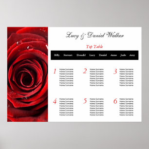 Póster Plan de mesa de asientos del Boda de rosa roja
