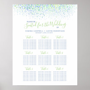 Póster Plan de mesa de boda abstracto acuarela verde azul