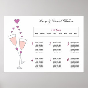 Póster Plan de mesa de Boda de la tostada de champagne