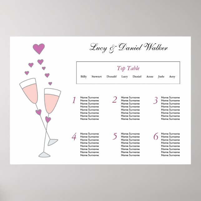 Póster Plan de mesa de Boda de la tostada de champagne (Frente)