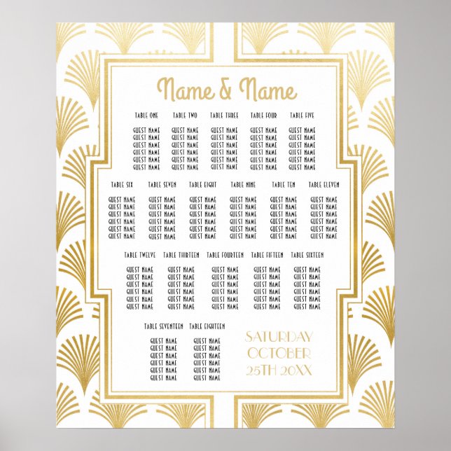 Póster Plan de mesa de boda Gatsby Deco años 20 Asientos  (Frente)