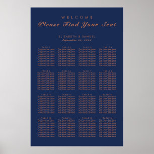 Póster Plan de mesa de la avenida Navy Blue Copper Trees