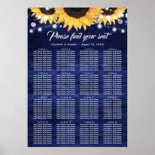 Póster Plan de mesa para Bodas de girasol azul de la mari