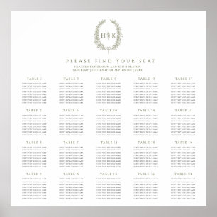 Póster Plan de mesas de boda ovaladas oliva verde blanco