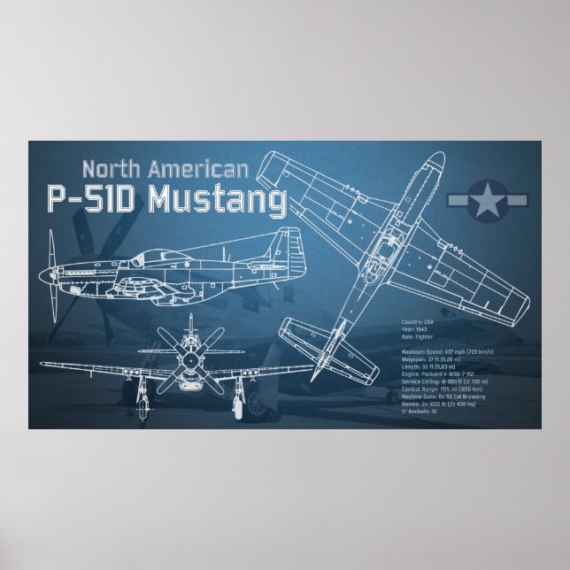 Póster Plan de Mustang para Norteamérica P-51D (Frente)