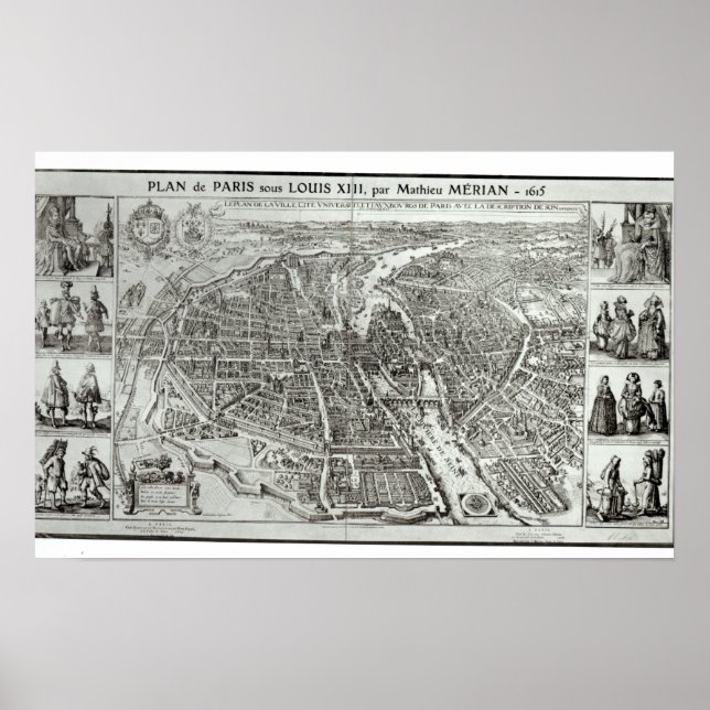 Póster Plan de Ojos de Pájaro de París, 1615 (Frente)