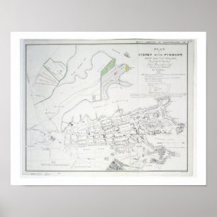 Póster Plan de Sydney con Pyrmont, Nueva Gales del Sur, l