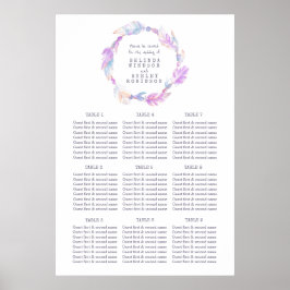 Póster Plan de tabla de boda de color de agua de plumas m