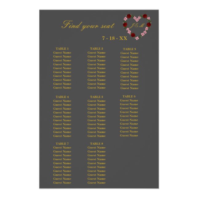 Póster Plan de table de mariage gris 8 tables (Anverso)