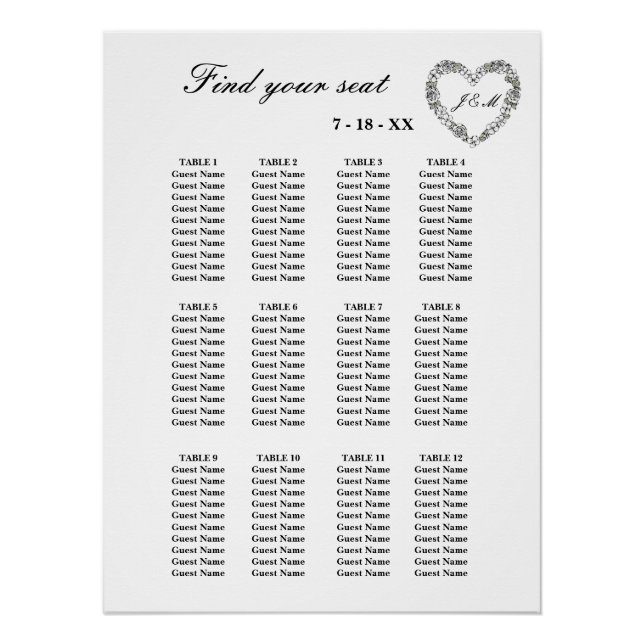Póster Plan de table de mariage noir et blanc (Anverso)