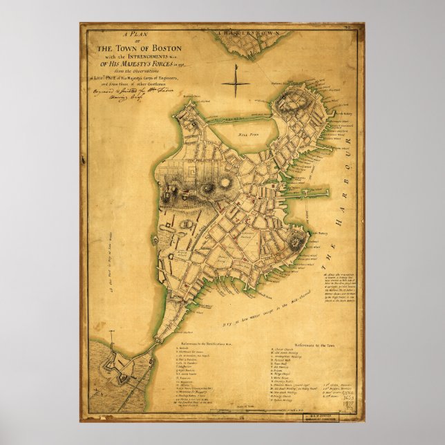 Póster Plan del Mapa de la Ciudad de Boston (1775) (Frente)