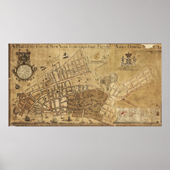 Póster Plan del Mapa de la Ciudad de Nueva York (1755) (Frente)