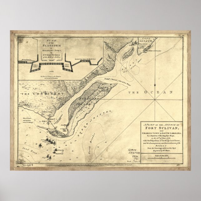 Póster Plan del Mapa del Fuerte de Ataque Sulivan (28 de  (Frente)
