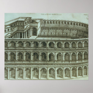 Póster Plan del teatro de Marcelo, Roma, 1558 (engr