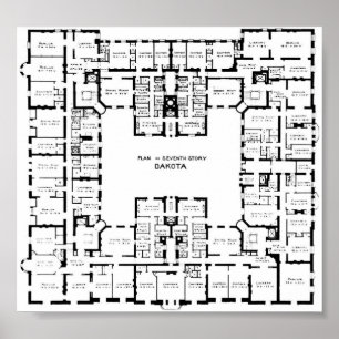 Póster Plan histórico de la planta de edificios de Dakota