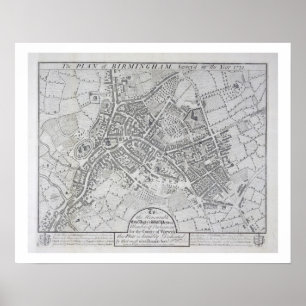 Póster Plan of Birmingham, 1731, published 1789 (engravin