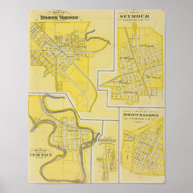 Póster Plan of North Vernon, Jennings Co with Vernon (Frente)