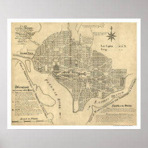 Póster Plan of Washington DC Map 1792