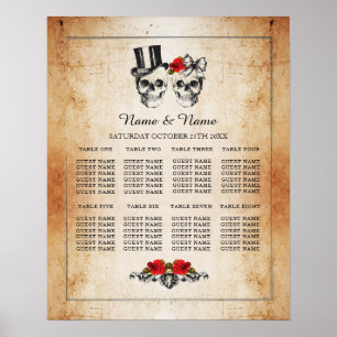 Póster Plan Skull Red Rose Table Boda Poster 8 Asientos