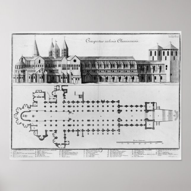 Póster Plan y elevación de la abadía de Cluny (Frente)