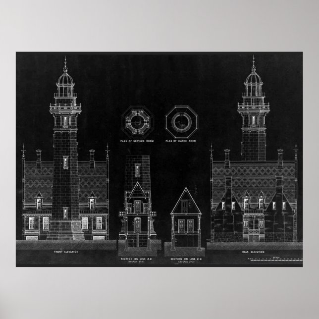 Póster Planes del faro de Chalkboard (Frente)