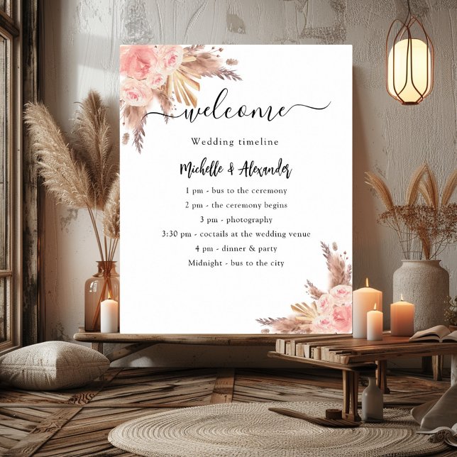 Póster Planes del programa de bodas florales rosa de past (Subido por el creador)