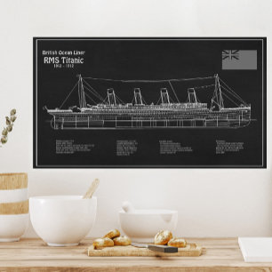 Póster Planes RMS Titanic Ship Blueprint PBD
