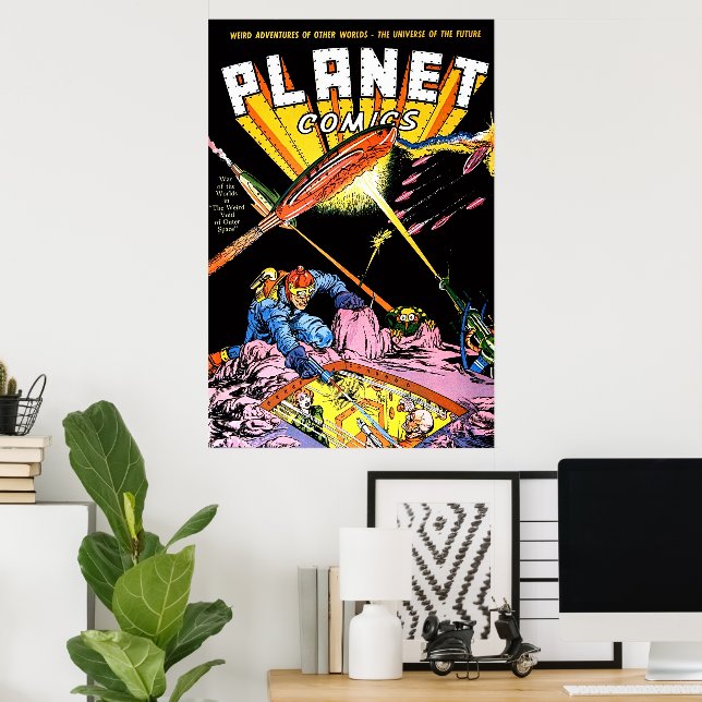 Póster Planet Comics Ataque Láser Ciencia Ficción Cómics  (Oficina en casa)