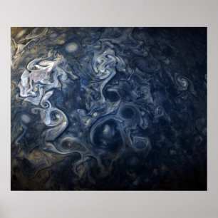Póster Planet Jupiter Blues Blue White Juno Cam Swirling