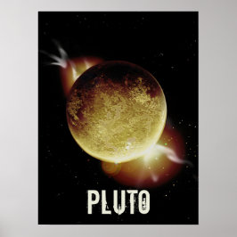 Póster Planeta amarillo plutonio 3d ilustracion del espac