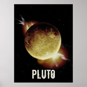 Póster Planeta amarillo plutonio 3d ilustracion del espac