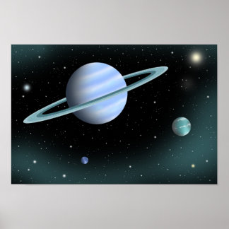 Póster Planeta azul coronado con anillo.