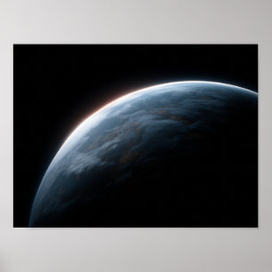Póster Planeta azul oscuro cinematográfico en el horizont
