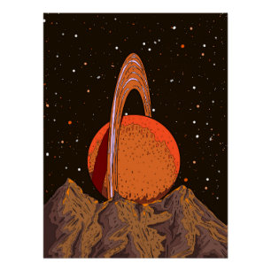 Póster Planeta de ciencia ficción naranja