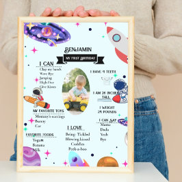 Póster Planeta de cohete astronauta e hito en el espacio 