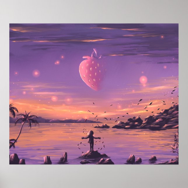 Póster Planeta de fresa en el cielo nocturno (Frente)