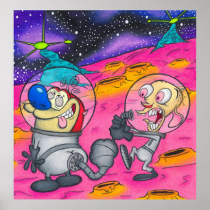 Póster Planeta espacial Trippy Ren y Stimpy