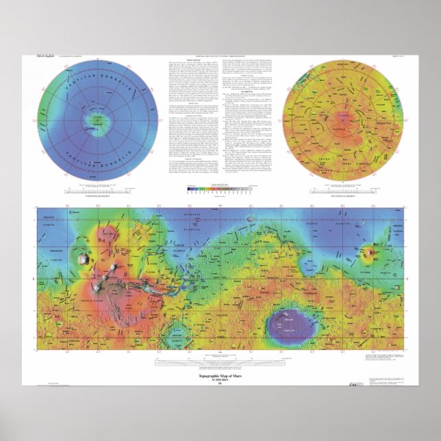 Póster Planeta Marte - Mapa Topográfico (Frente)