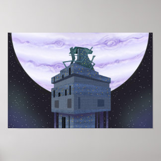 Póster Planeta más lejano y una torre de observación en d