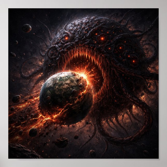 Póster Planeta monstruo que se come un mundo condenado (Frente)